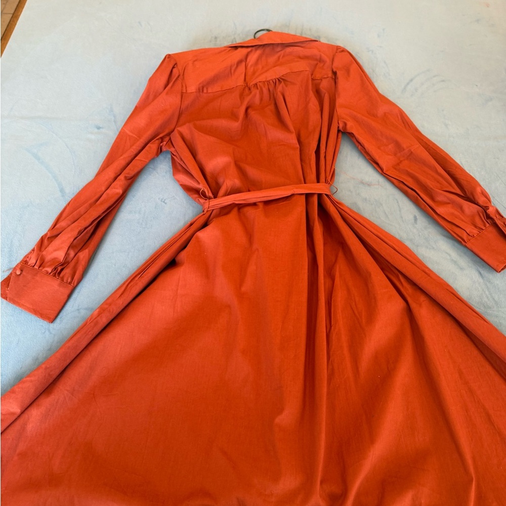 New York & Company Rust Shirt Dress Midi Long Sleeve Collared Belted M - Picture 3 of 9